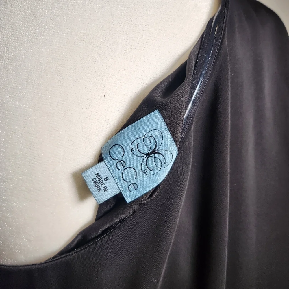 CeCe Black One Shoulder Sheath Cocktail Dress Size 8 - Picture 5 of 7